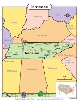 Map of Tennessee State Maps Worksheet