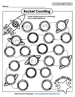 Rocket Counting: 2-Digit Numbers Worksheet