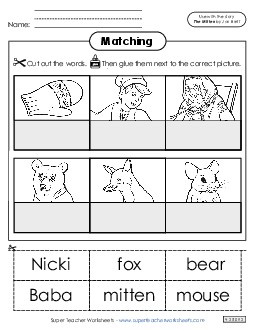 Picture-Word Match Picture Book Mitten Worksheet