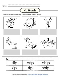 Cut and Glue (-ip) Word Families Worksheet