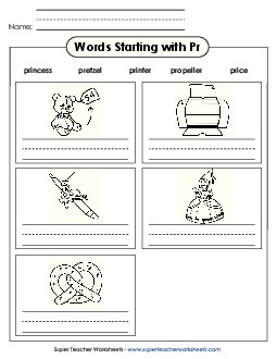 Writing Words that Start with PR Phonics Blends Worksheet