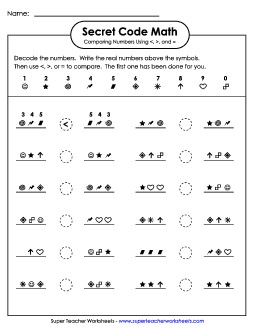 Secret Code Math: Compare 3-Digit Numbers Comparing Numbers Worksheet