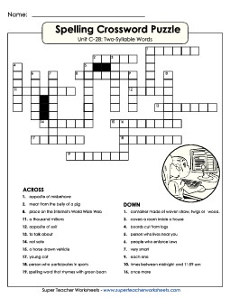 Crossword Puzzle (C-28) Spelling C Worksheet