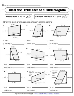 Areas & Perimeters of Parallelograms (Advanced) Worksheet