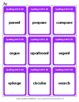 Flashcards (D-20) Spelling D Worksheet