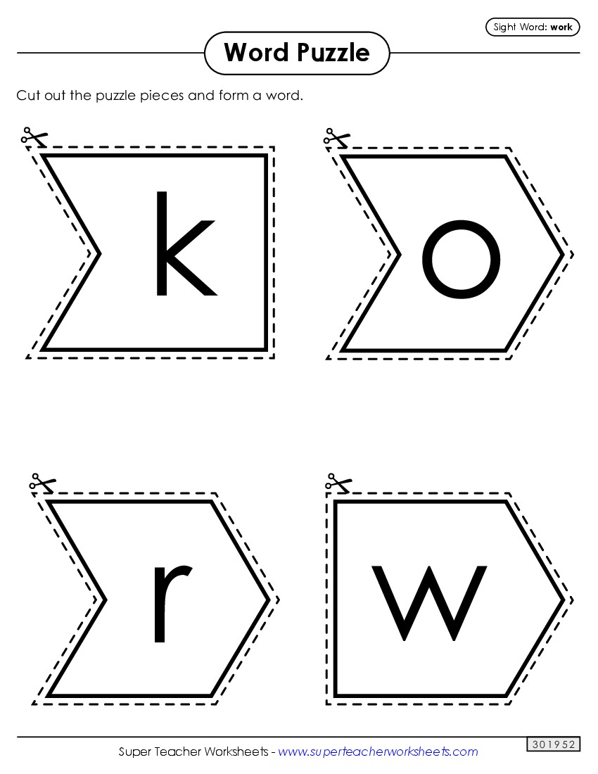 Word Puzzle: Work Sight Words Individual Worksheet