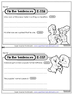 Fix the Sentences E-116 through E-120 Worksheet