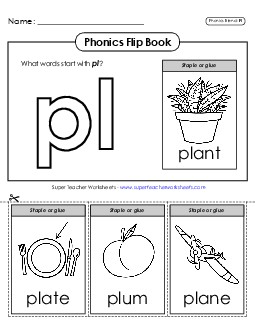 Phonics Flip Book (Pl-) Phonics Blends Worksheet