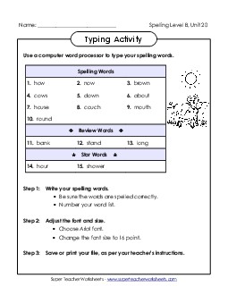 Typing Activity (B-20)  Spelling B Worksheet