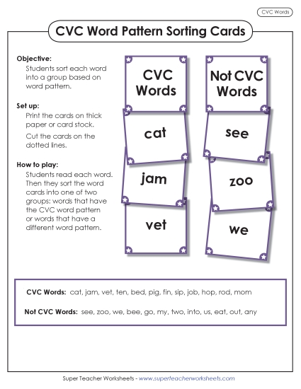 New CVC Word Pattern Sorting Cards Worksheet New CVC Word Pattern Sorting Cards Worksheet