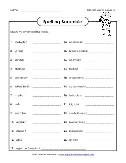 Word Scramble Spelling E Worksheet