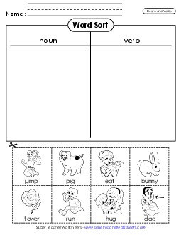 New Noun and Verb Sort Worksheet