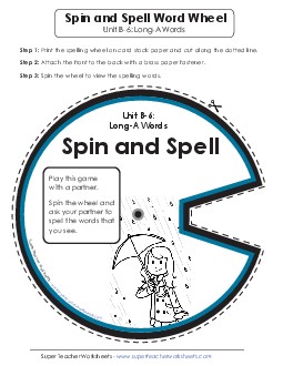 Spin and Spell (B-6) Spelling B Worksheet