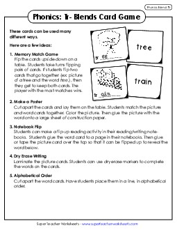 Phonics Card Game (Tr- Blends) Phonics Blends Worksheet