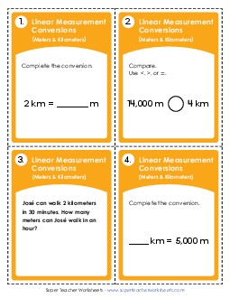 Converting Meters and Kilometers Measurement Worksheet