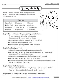 Typing Sentences (F-5)  Spelling F Worksheet