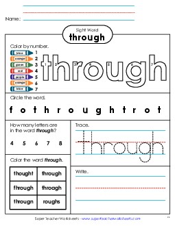 Worksheet 4: Through Free Sight Words Individual Worksheet