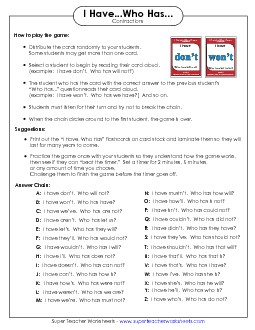 Contractions Worksheet