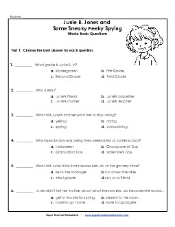 Whole Book Questions Book Junie Spying Worksheet