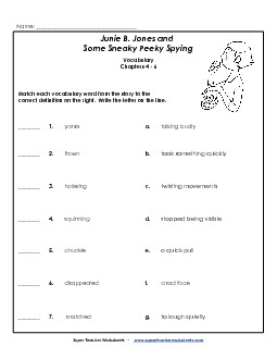 Vocab for Chapters 4-6 Book Junie Spying Worksheet