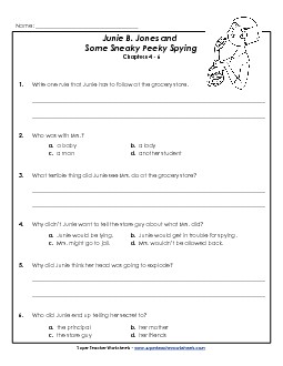 Questions for Chapters 4-6 Book Junie Spying Worksheet