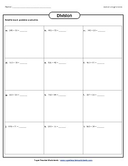 Division Boxes: 2-Digit Divisors Worksheet