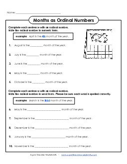 Months As Ordinal Numbers Worksheet