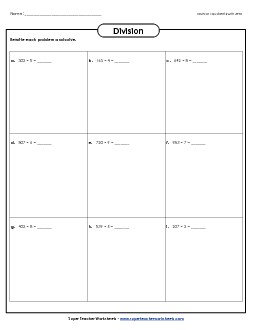 Division Boxes: Quotients with Zero Worksheet