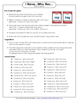 I have.. Who has... (Short U) Phonics Worksheet