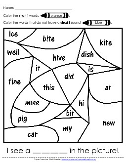 Mystery Picture: Short I Phonics Worksheet