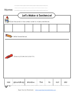 Build a Sentence:  No Shadow Sentences Basic Worksheet