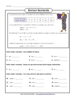 Roman Numerals (Intermediate) Free Romannumerals Worksheet