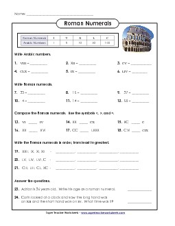 Ordering & Comparing Roman Numerals Romannumerals Worksheet