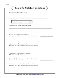 Sci. Notation Questions (Advanced) Scientific Notation Worksheet