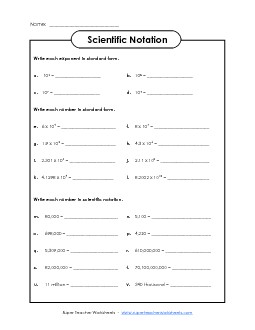 Scientific Notation: Intermediate Worksheet