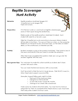 Reptile Scavenger Hunt Animals Worksheet