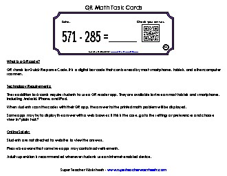 Subtraction Task Cards (3-Digits) Worksheet