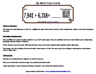 Addition Task Cards (4-Digits) Worksheet