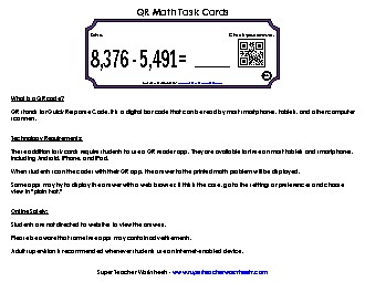 Subtraction Task Cards (4-Digits) Worksheet