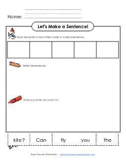 Build-a-Sentence: Kite Sentences Basic Worksheet