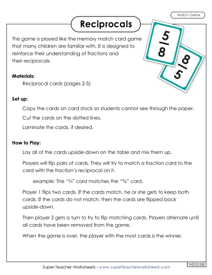 Reciprocals Matching Game (Basic) Worksheet