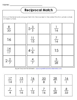 Reciprocal Cut-and-Glue Activity Reciprocals Worksheet