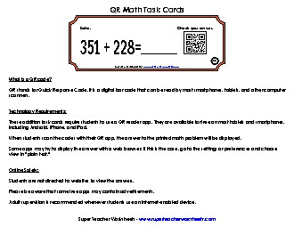 Addition Task Cards (3-Digits) Worksheet