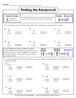 Introduction to  Reciprocals Free Worksheet