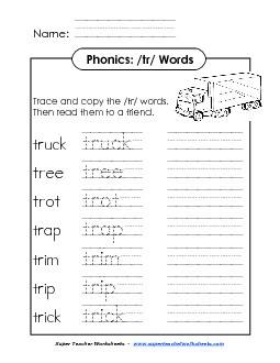 TR Say, Trace, and Write Phonics Worksheet