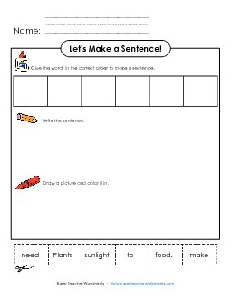 Build-a-Sentence: Sunlight Plants Worksheet