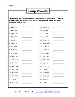 Long Vowel Mystery Words Phonics Worksheet