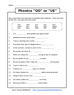 OO or UE? Phonics Worksheet