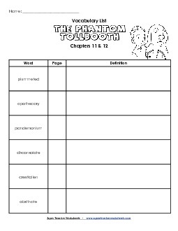 Vocabulary for Chapters 11 & 12 Books Worksheet