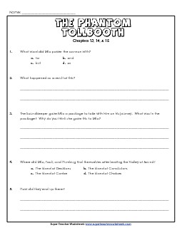 Questions for Chapters 13 - 15 Books Worksheet